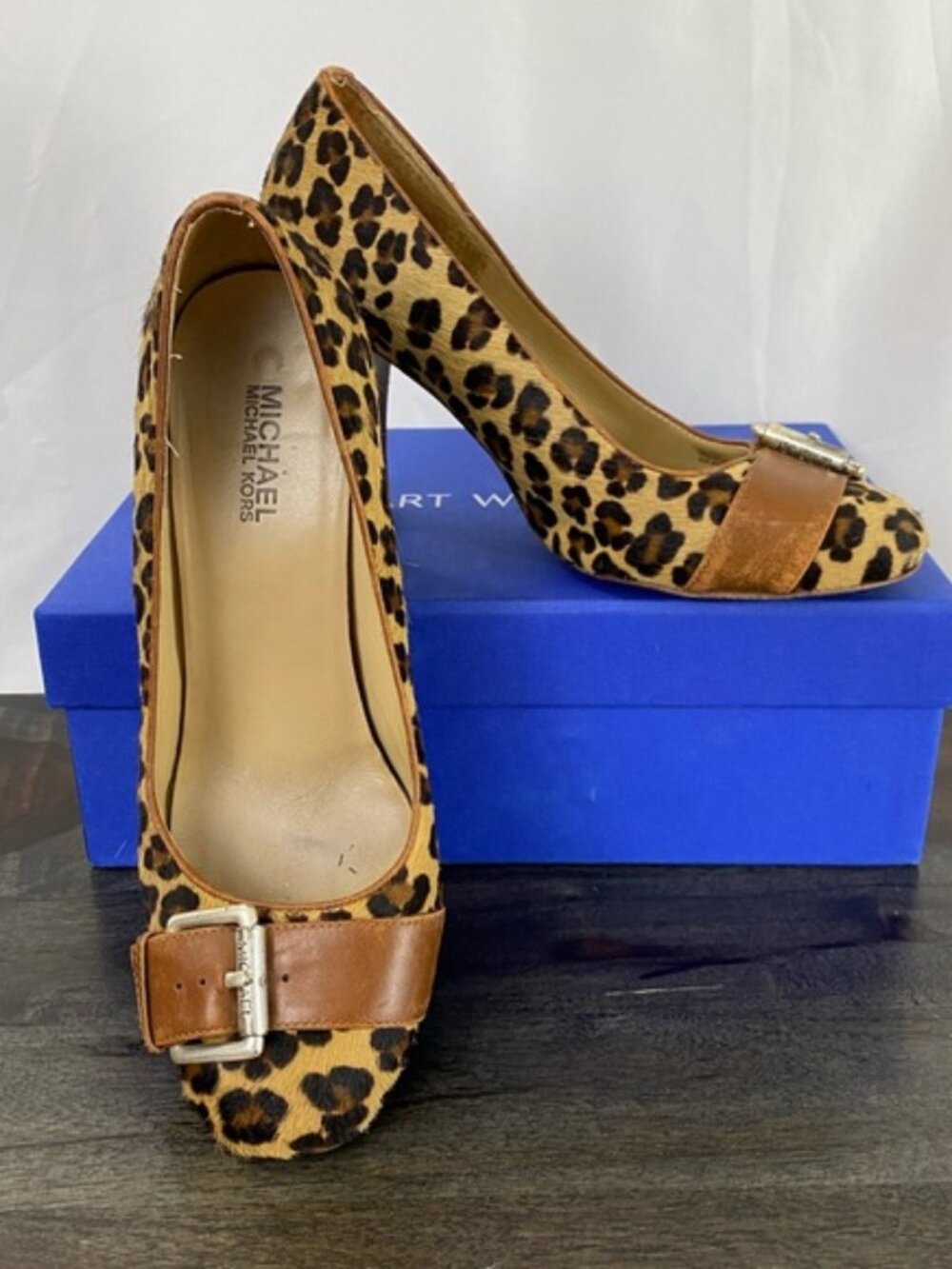 Michael Kors Leopard Calf Hair Leather Buckle Pumps